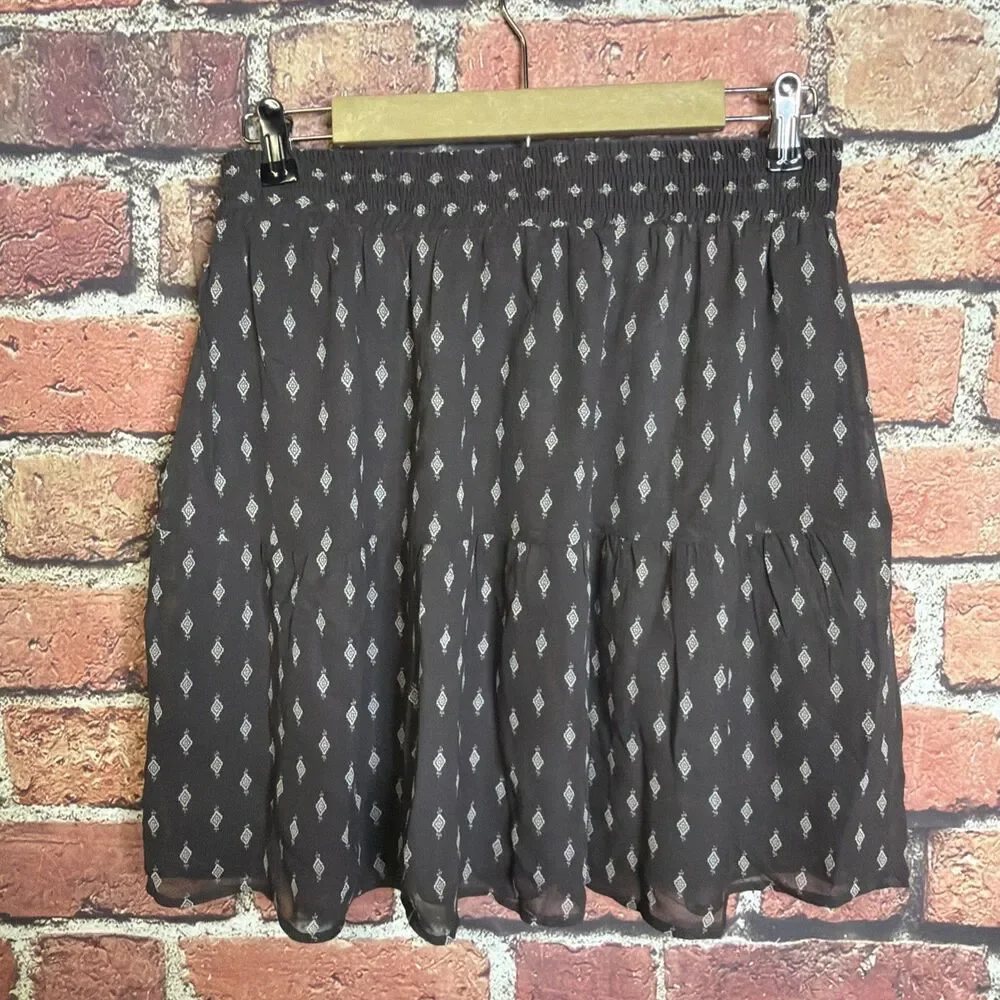 GARNET HILL Womens Small Silk Gray Diamond Print A-Line Flare Skirt